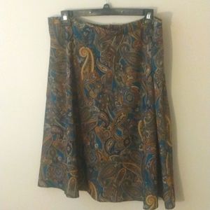 Fun Paisley Pattern A line skirt  37 inches long. Blue,, gold, orange and black.